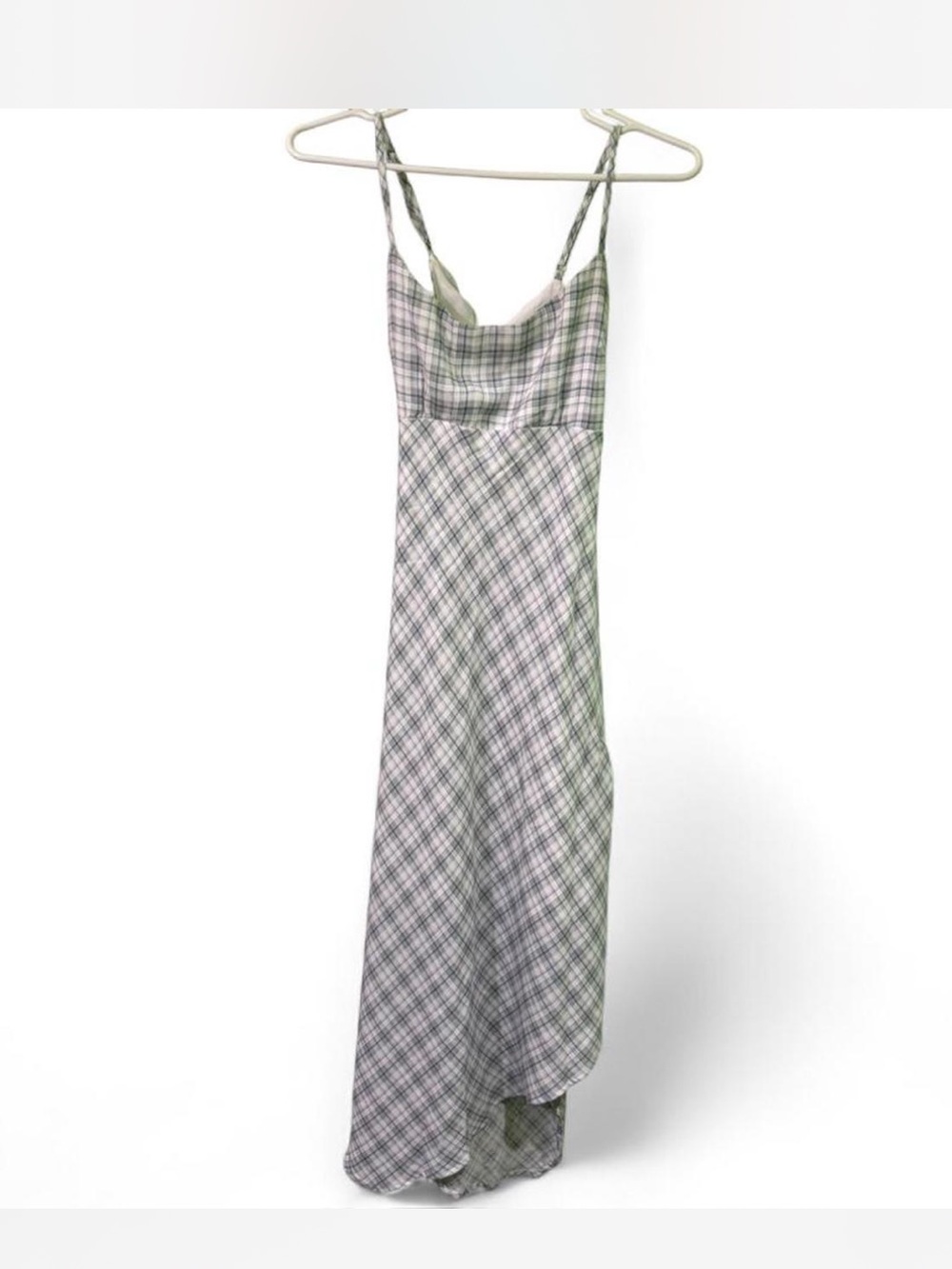 Hollister plaid blue white open back asymmetrical hem slip dress S fairycore